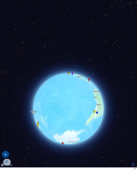 Pilots Atlas on iPad showing a 3D globe with airports